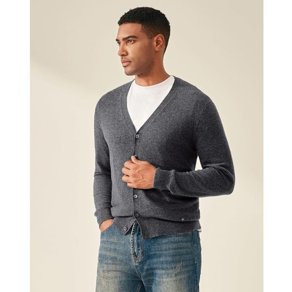 KVSS 100% Pure Cashmere Gray V-Neck Button Down Cardigan Large NEW! w/Gift Box